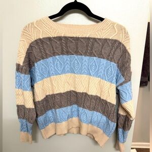 Lumiere Cream, Brown, and Blue Striped Sweater